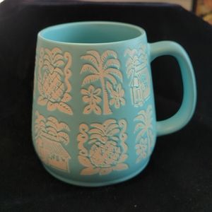 Opalhouse Tiki Mug Matte Aqua Blue Palm Pineapple 24 oz 4.5 inch Embossed Beach